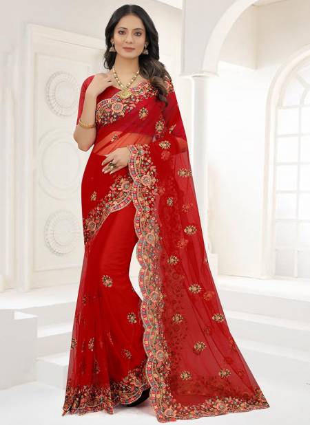 Red Colour EMERGING Fancy Stylish Designer Party Wear Saree Collection 1273